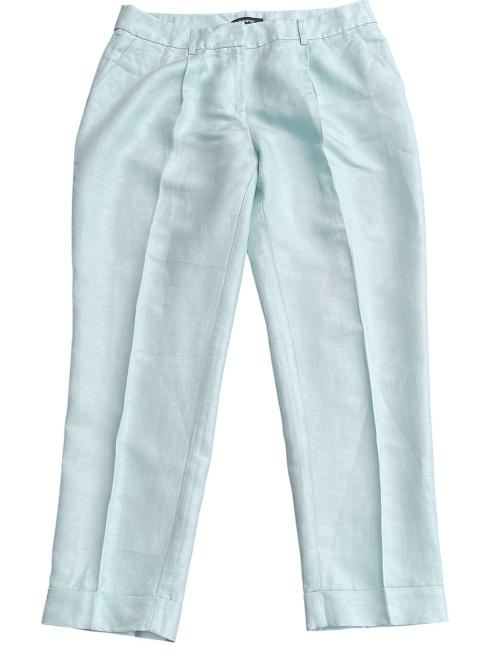 Autograph Light Aqua Linen Blend Single Pleat Cuffed Ankle Pant (8)